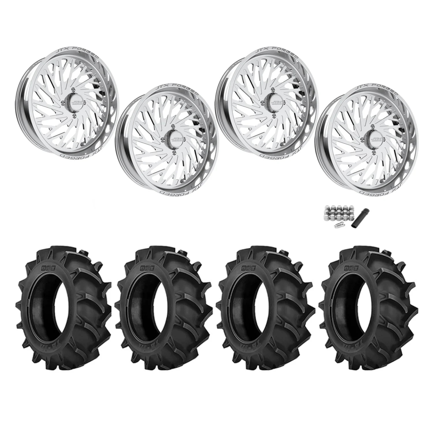 BKT TR 171 46x12.4-24 Tires on JTX Forged Empire Polished Wheels